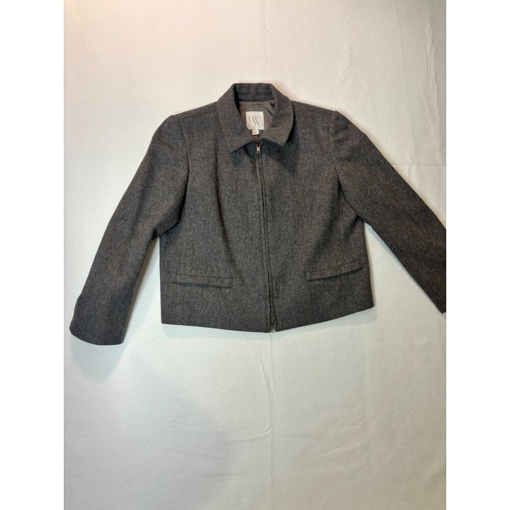 CW Clifford & Wills Women's Grey Herringbone Zip Front Jacket Size 10